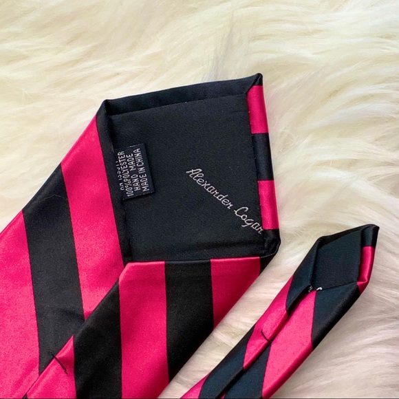 NWOT Alexander Logan men’s striped tie pink  black - Picture 2 of 5